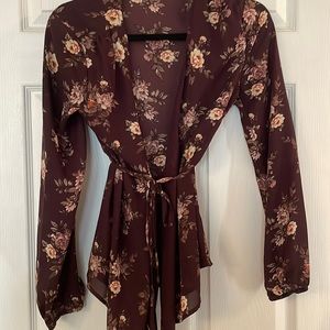 Burgundy long sleeve floral top (worn once)